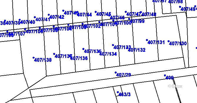 Parcela st. 407/134 v KÚ Znojmo-Louka, Katastrální mapa