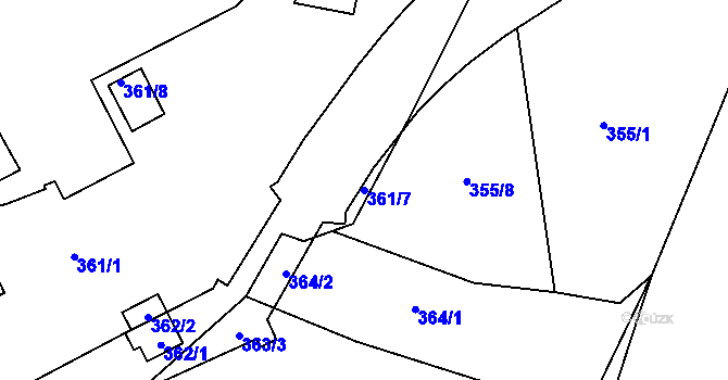 Parcela st. 361/7 v KÚ Znojmo-Louka, Katastrální mapa