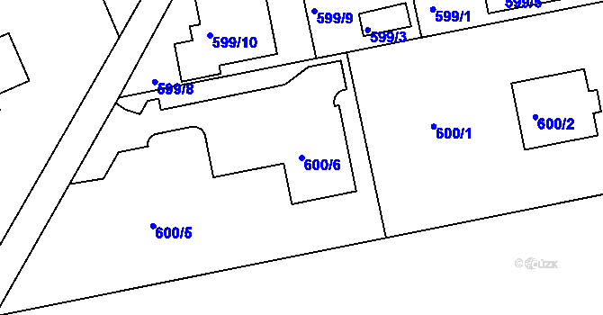 Parcela st. 600/6 v KÚ Znojmo-Louka, Katastrální mapa