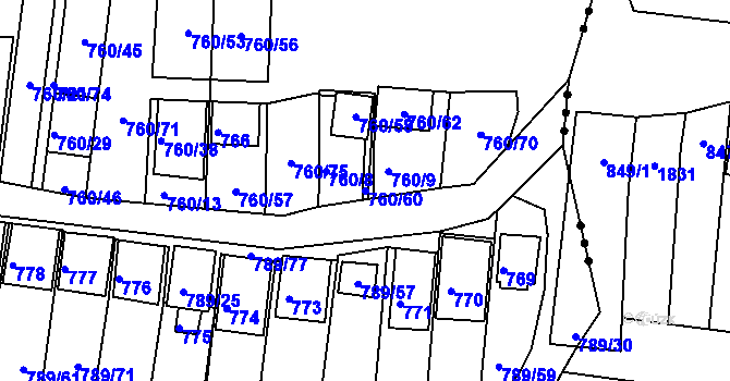 Parcela st. 760/60 v KÚ Znojmo-Louka, Katastrální mapa