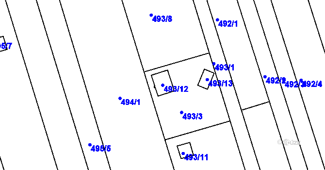Parcela st. 493/12 v KÚ Znojmo-Louka, Katastrální mapa