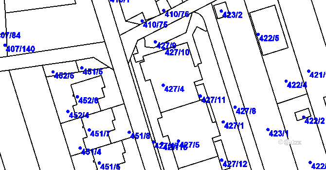 Parcela st. 427/4 v KÚ Znojmo-Louka, Katastrální mapa
