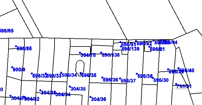 Parcela st. 596/138 v KÚ Znojmo-Louka, Katastrální mapa