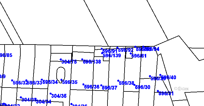 Parcela st. 596/139 v KÚ Znojmo-Louka, Katastrální mapa