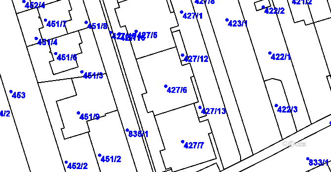 Parcela st. 427/6 v KÚ Znojmo-Louka, Katastrální mapa