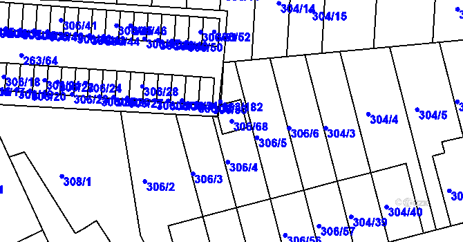 Parcela st. 306/68 v KÚ Znojmo-Louka, Katastrální mapa