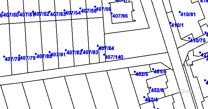 Parcela st. 407/140 v KÚ Znojmo-Louka, Katastrální mapa