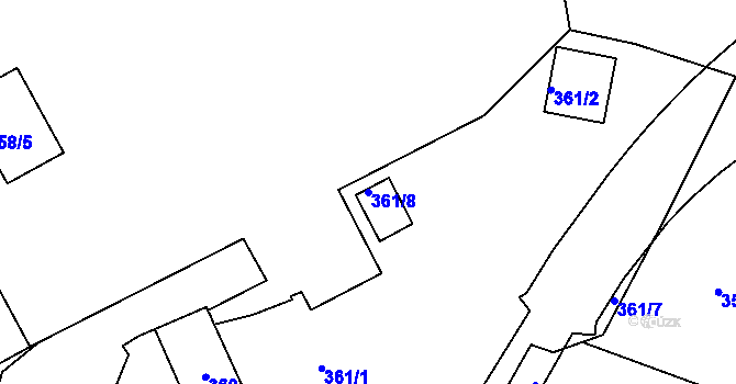 Parcela st. 361/8 v KÚ Znojmo-Louka, Katastrální mapa