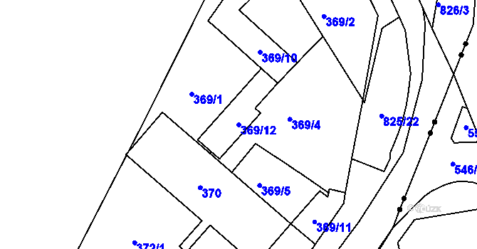 Parcela st. 369/12 v KÚ Znojmo-Louka, Katastrální mapa