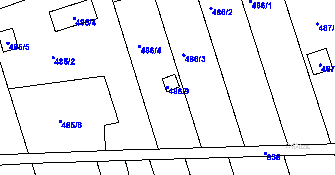 Parcela st. 486/9 v KÚ Znojmo-Louka, Katastrální mapa