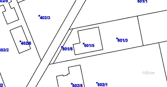 Parcela st. 601/5 v KÚ Znojmo-Louka, Katastrální mapa