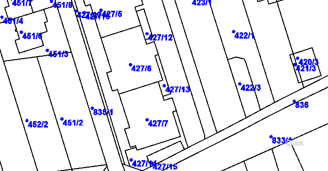 Parcela st. 427/13 v KÚ Znojmo-Louka, Katastrální mapa