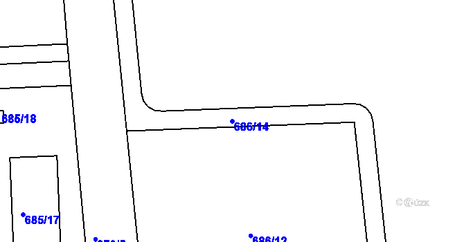 Parcela st. 686/14 v KÚ Znojmo-Louka, Katastrální mapa