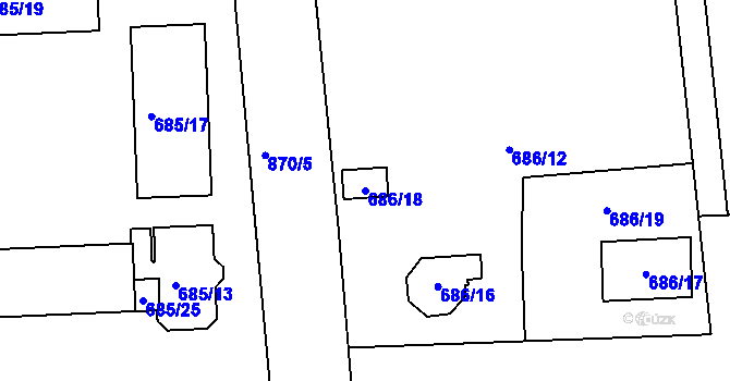Parcela st. 686/18 v KÚ Znojmo-Louka, Katastrální mapa