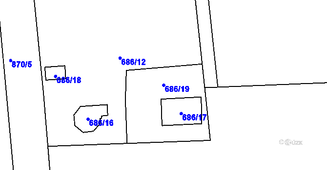 Parcela st. 686/19 v KÚ Znojmo-Louka, Katastrální mapa