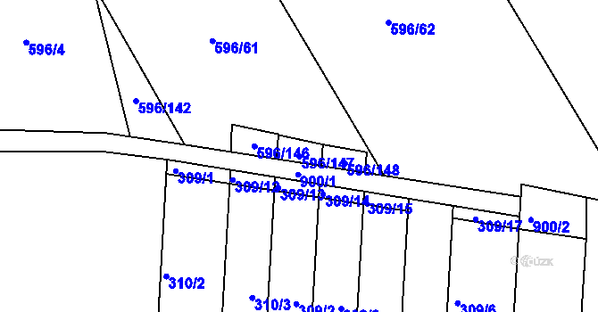 Parcela st. 596/147 v KÚ Znojmo-Louka, Katastrální mapa