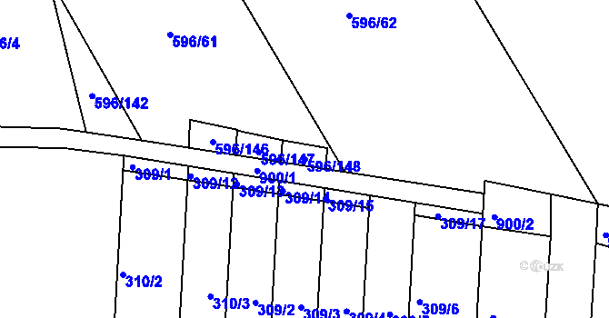 Parcela st. 596/148 v KÚ Znojmo-Louka, Katastrální mapa