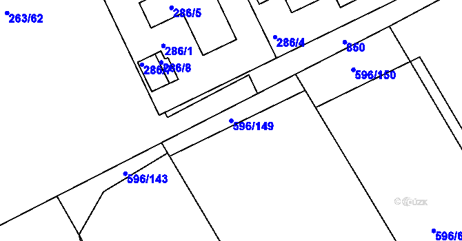 Parcela st. 596/149 v KÚ Znojmo-Louka, Katastrální mapa