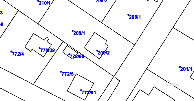 Parcela st. 209/2 v KÚ Senec u Plzně, Katastrální mapa