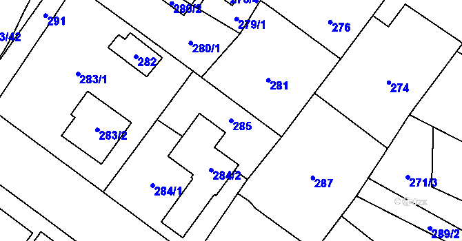 Parcela st. 285 v KÚ Senec u Plzně, Katastrální mapa