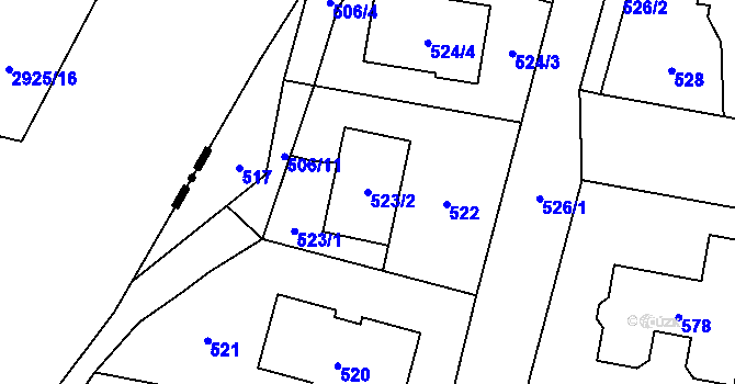 Parcela st. 523/2 v KÚ Senec u Plzně, Katastrální mapa