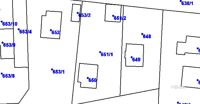 Parcela st. 651/1 v KÚ Senec u Plzně, Katastrální mapa