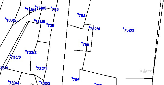 Parcela st. 755 v KÚ Senec u Plzně, Katastrální mapa