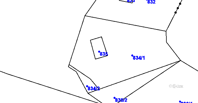 Parcela st. 835 v KÚ Senec u Plzně, Katastrální mapa