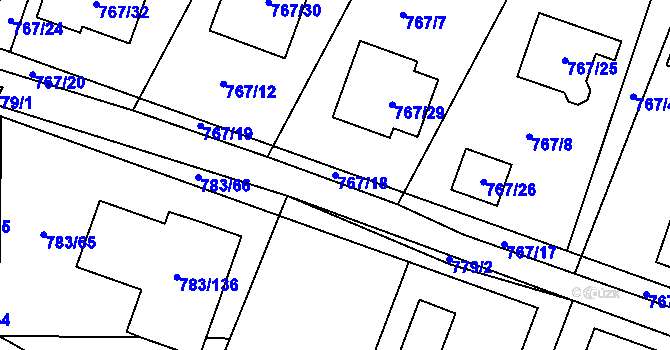 Parcela st. 767/18 v KÚ Senec u Plzně, Katastrální mapa