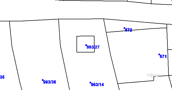 Parcela st. 993/27 v KÚ Senec u Plzně, Katastrální mapa