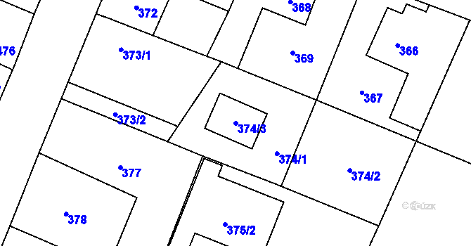 Parcela st. 374/3 v KÚ Senec u Plzně, Katastrální mapa