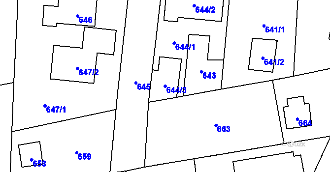 Parcela st. 644/3 v KÚ Senec u Plzně, Katastrální mapa