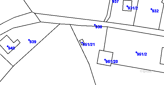 Parcela st. 951/21 v KÚ Senec u Plzně, Katastrální mapa