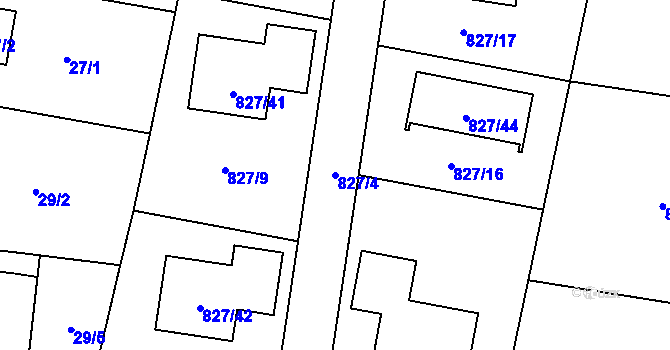 Parcela st. 827/4 v KÚ Zruč, Katastrální mapa