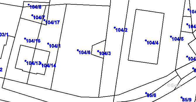 Parcela st. 104/3 v KÚ Zruč, Katastrální mapa