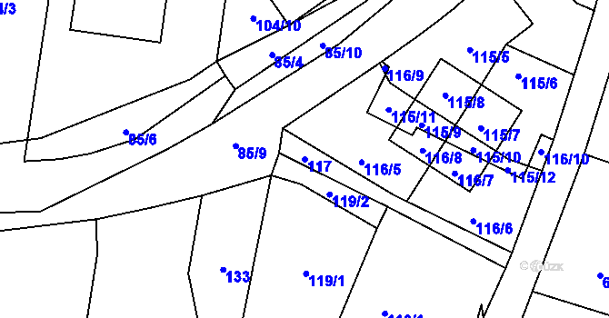 Parcela st. 117 v KÚ Zruč, Katastrální mapa