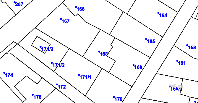 Parcela st. 168 v KÚ Zruč, Katastrální mapa