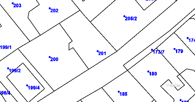 Parcela st. 201 v KÚ Zruč, Katastrální mapa