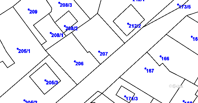 Parcela st. 207 v KÚ Zruč, Katastrální mapa