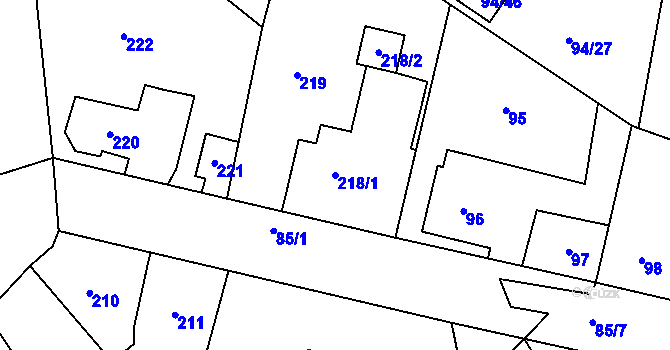 Parcela st. 218/1 v KÚ Zruč, Katastrální mapa