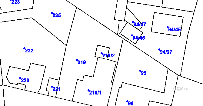 Parcela st. 218/2 v KÚ Zruč, Katastrální mapa