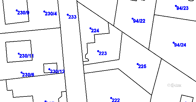 Parcela st. 223 v KÚ Zruč, Katastrální mapa