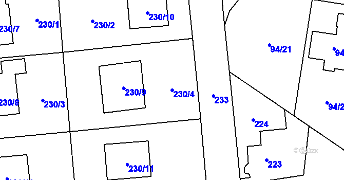 Parcela st. 230/4 v KÚ Zruč, Katastrální mapa