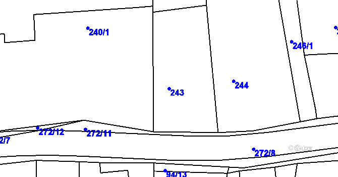Parcela st. 243 v KÚ Zruč, Katastrální mapa
