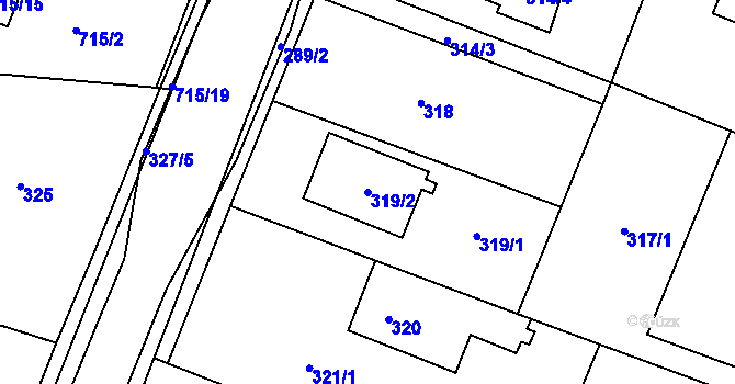 Parcela st. 319/2 v KÚ Zruč, Katastrální mapa
