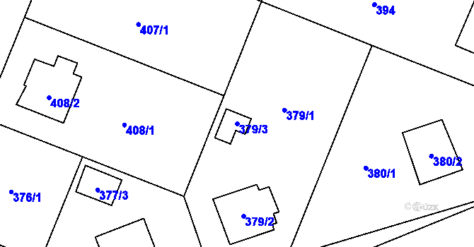 Parcela st. 379/3 v KÚ Zruč, Katastrální mapa