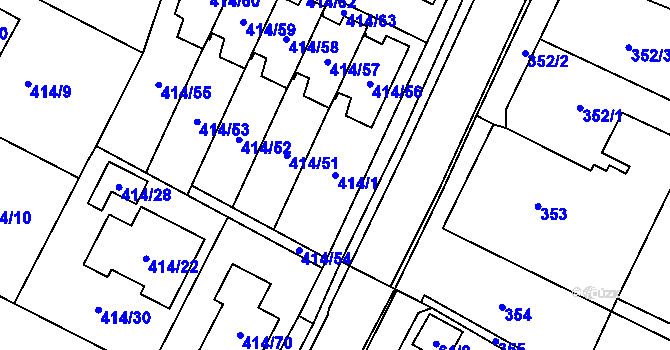 Parcela st. 414/1 v KÚ Zruč, Katastrální mapa
