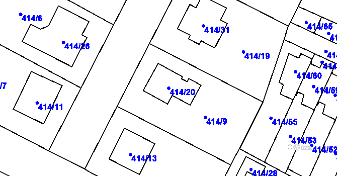 Parcela st. 414/20 v KÚ Zruč, Katastrální mapa