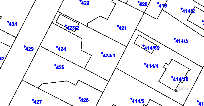 Parcela st. 423/1 v KÚ Zruč, Katastrální mapa