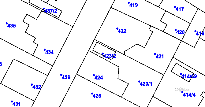 Parcela st. 423/2 v KÚ Zruč, Katastrální mapa